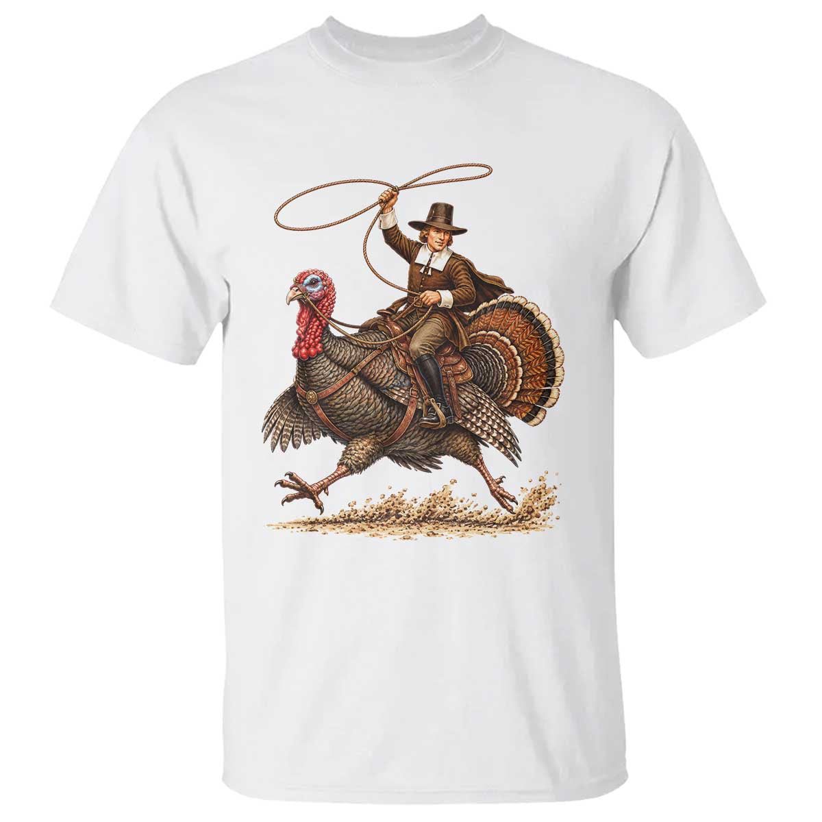 Funny Pilgrim Turkey Rider T Shirt Thanksgiving Cowboy Rodeo Graphic