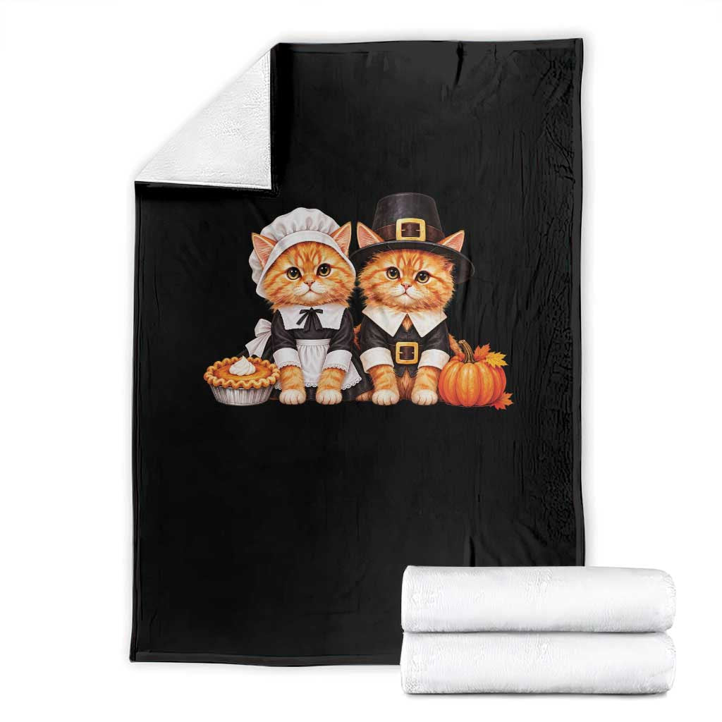 Cute Pilgrim Cats Thanksgiving Throw Blanket Gift For Cat Lover