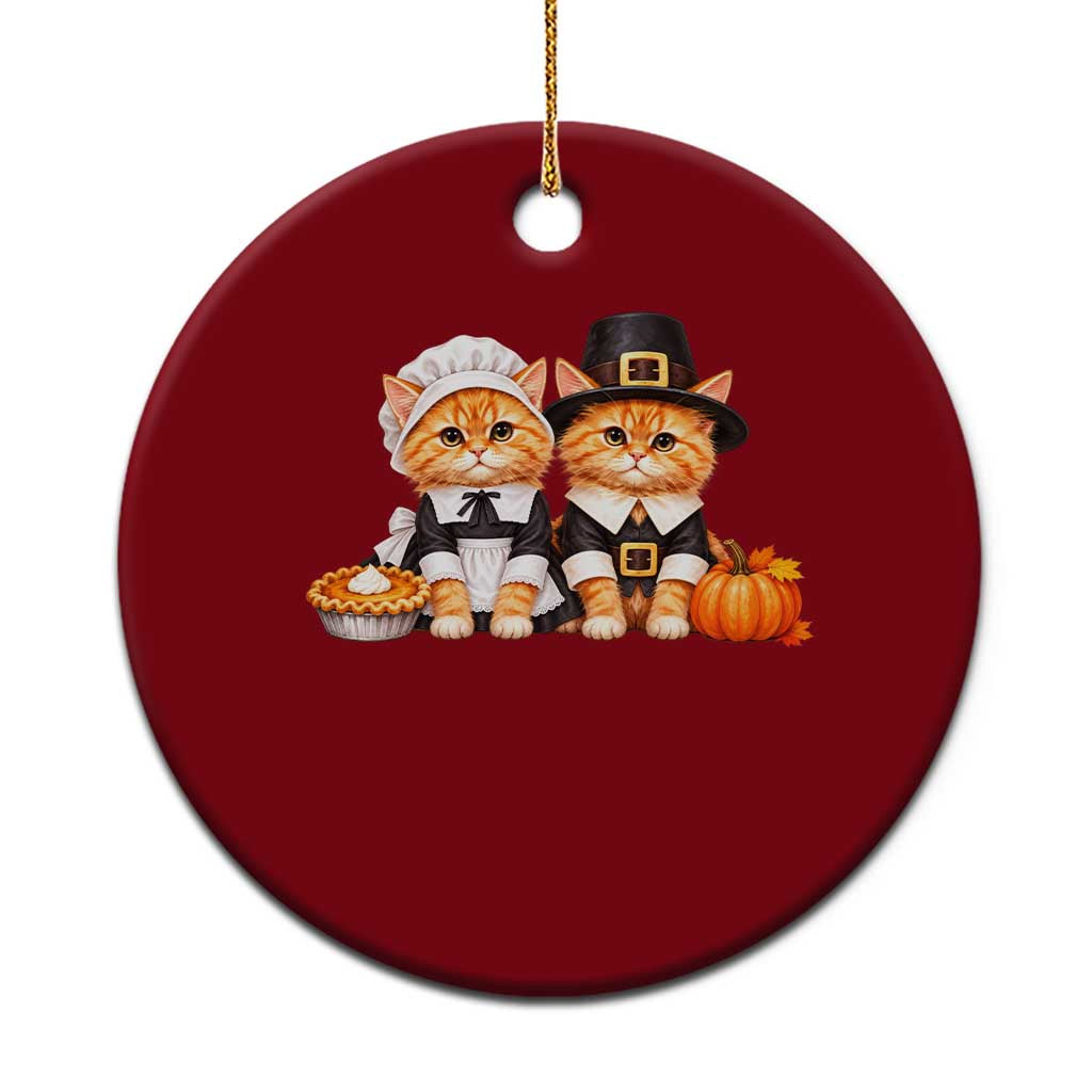 Cute Pilgrim Cats Thanksgiving Ceramic Ornament Gift For Cat Lover