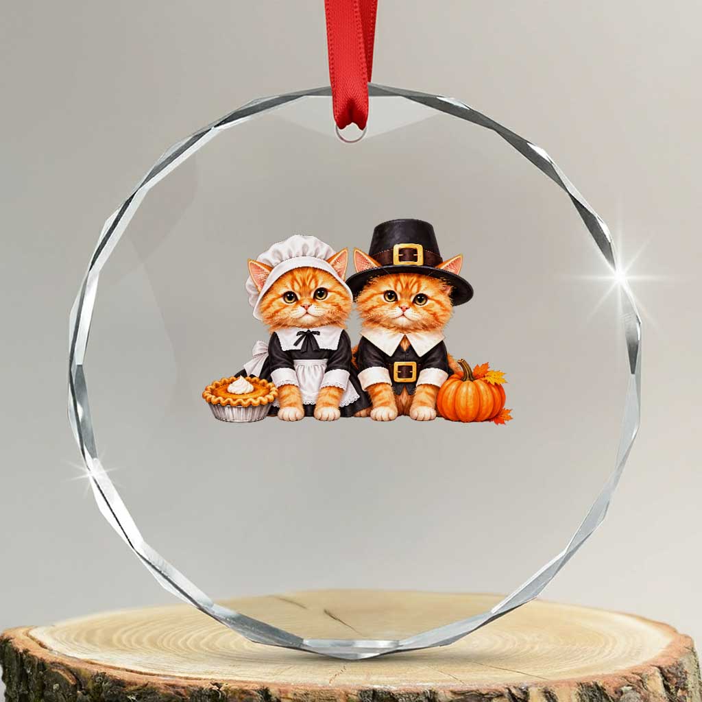 Cute Pilgrim Cats Thanksgiving Crystal Glass Ornament Gift For Cat Lover