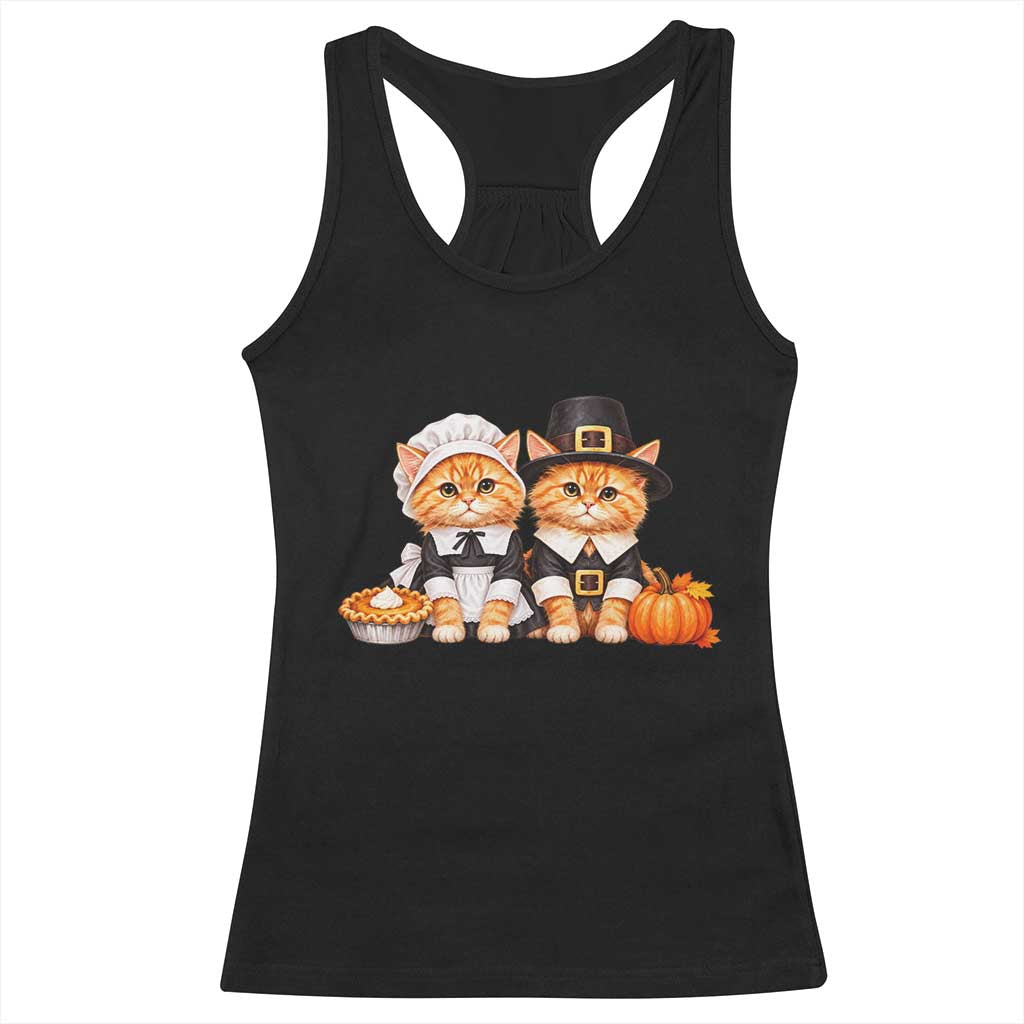 Cute Pilgrim Cats Thanksgiving Racerback Tank Top Gift For Cat Lover