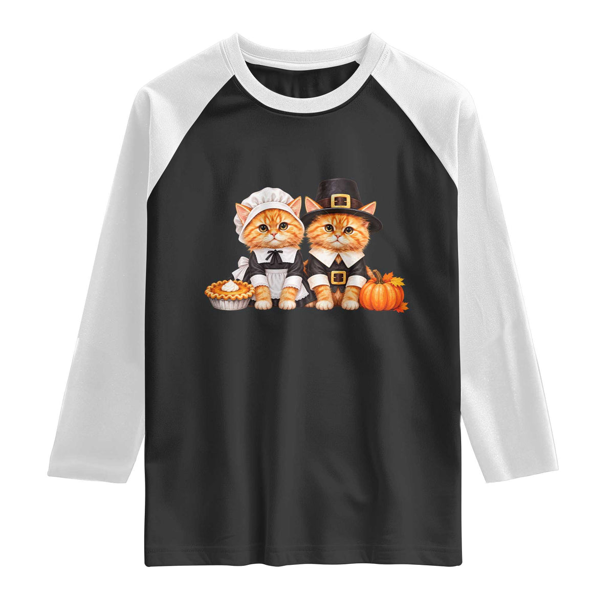 Cute Pilgrim Cats Thanksgiving Raglan Shirt Gift For Cat Lover