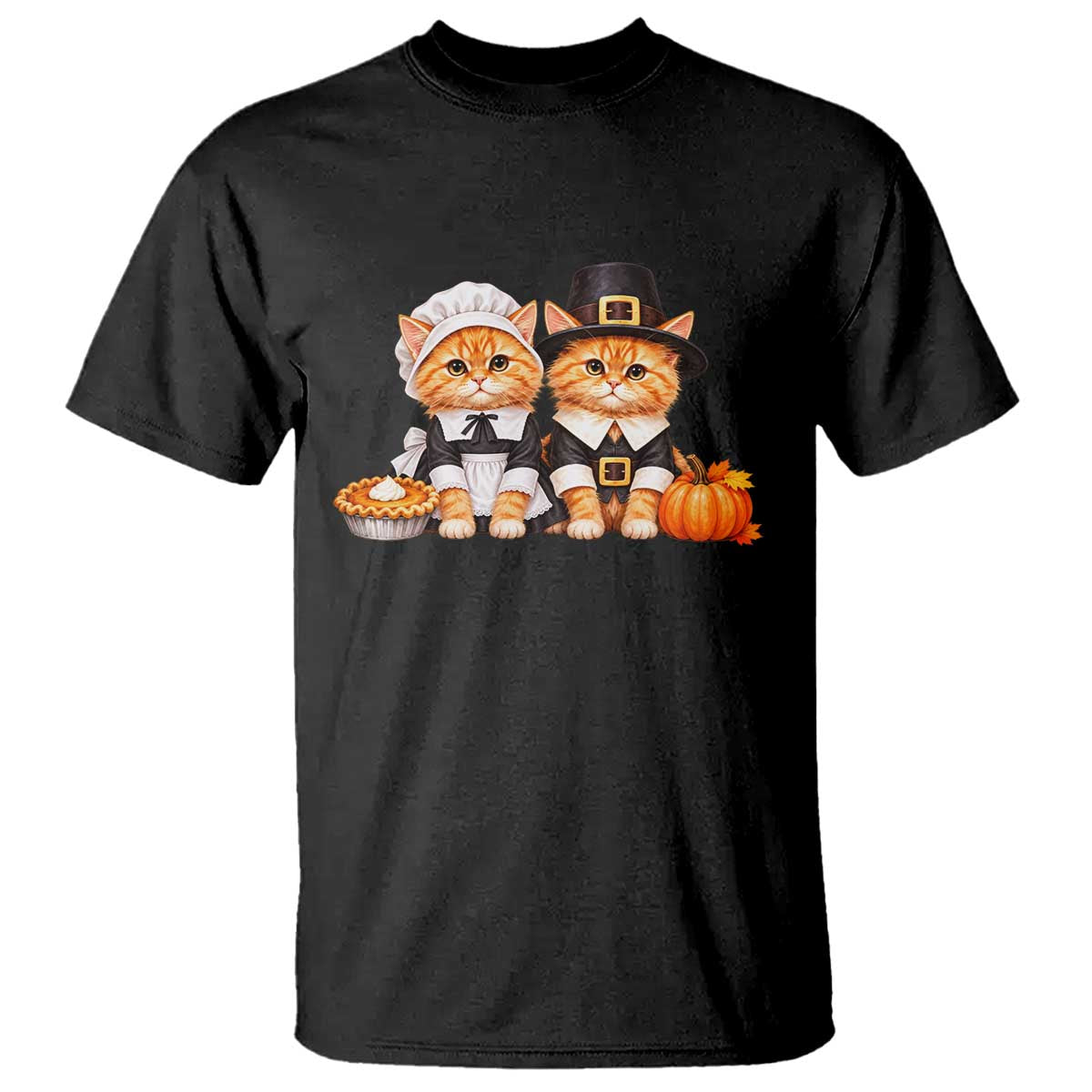 Cute Pilgrim Cats Thanksgiving T Shirt Gift For Cat Lover