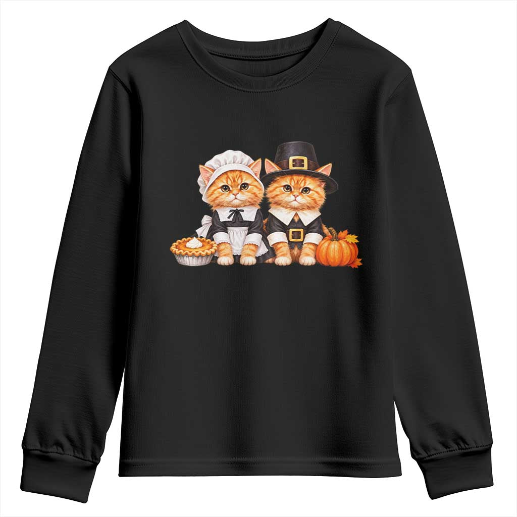 Cute Pilgrim Cats Thanksgiving Youth Sweatshirt Gift For Cat Lover