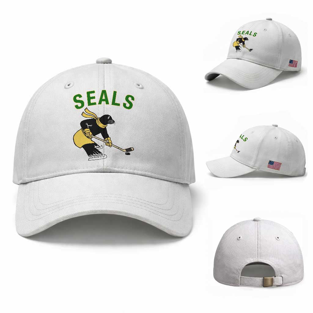 Funny Seal Ice Hockey Player Baseball Cap Winter Sports Gift TS12 Baseball Cap Universal Fit White Print Your Wear