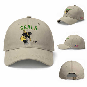 Funny Seal Ice Hockey Player Baseball Cap Winter Sports Gift TS12 Baseball Cap Universal Fit Beige Print Your Wear