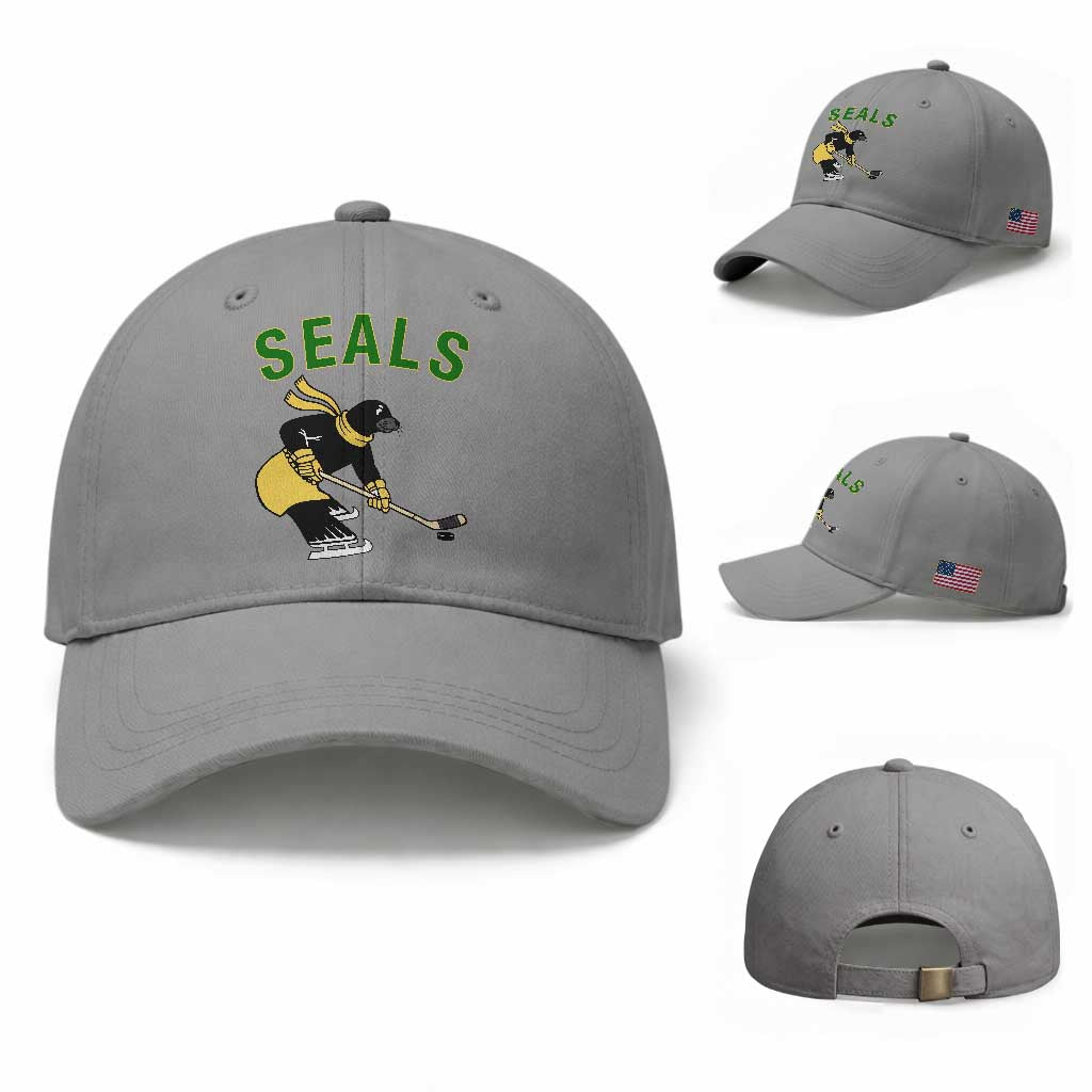 Funny Seal Ice Hockey Player Baseball Cap Winter Sports Gift TS12 Baseball Cap Universal Fit Sport Gray Print Your Wear
