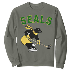 Funny Seal Ice Hockey Player Sweatshirt Winter Sports Gift TS12 Military Green Print Your Wear