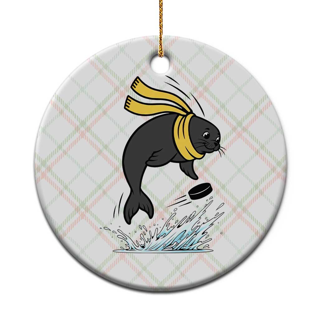 Funny Seal Playing Ice Hockey Ceramic Ornament Winter Sports Gift TS12 1pc Christmas Plaid Print Your Wear