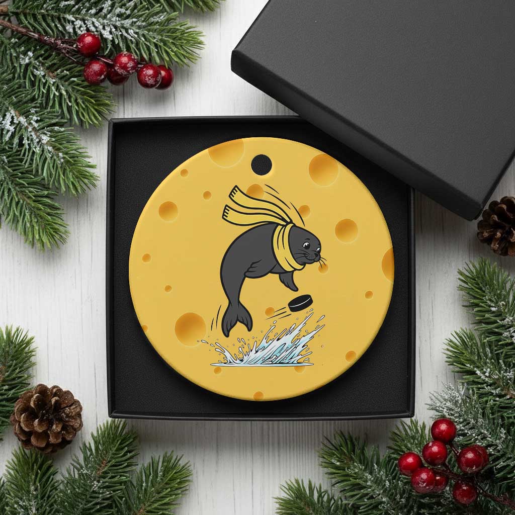 Funny Seal Playing Ice Hockey Ceramic Ornament Winter Sports Gift TS12 1pc Yellow Cheese Print Your Wear