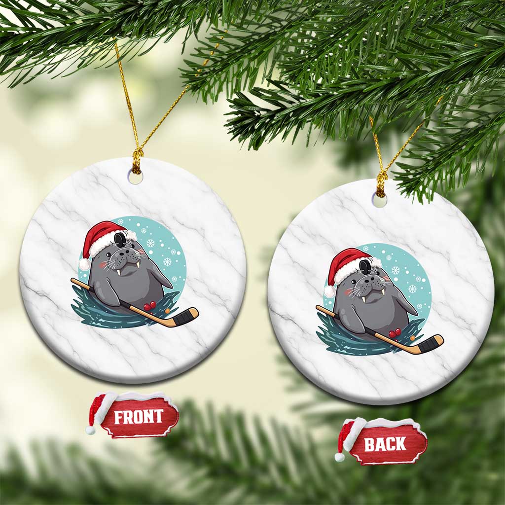 Snowy Seal Ice Hockey Lover Ceramic Ornament Funny Christmas Gift TS12 1pc White Marble Print Your Wear