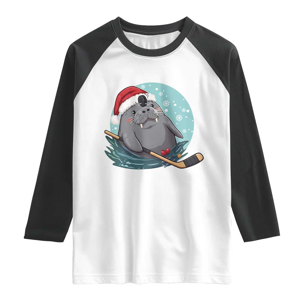 Snowy Seal Ice Hockey Lover Raglan Shirt Funny Christmas Gift TS12 White Black Print Your Wear