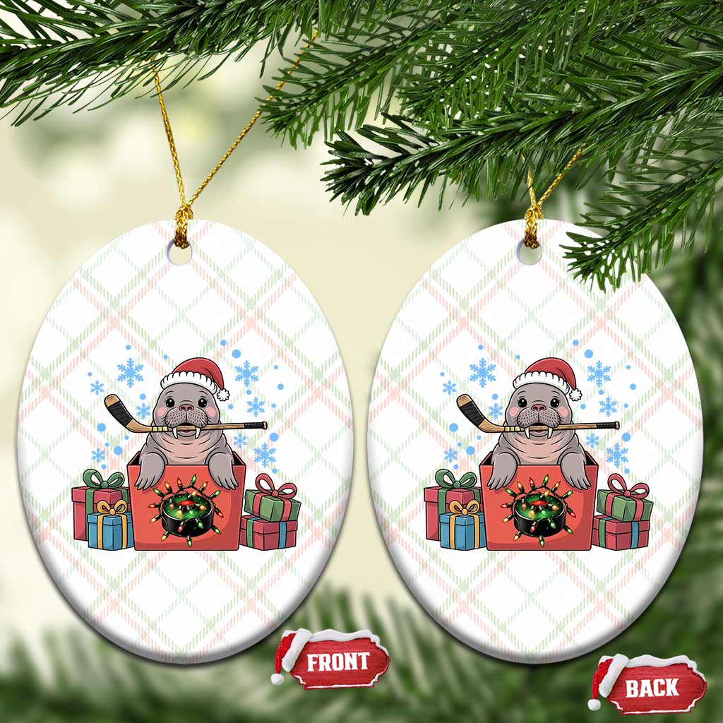 Santa Seal Playing Ice Hockey Ceramic Ornament Funny Christmas Gift TS12 Print Your Wear