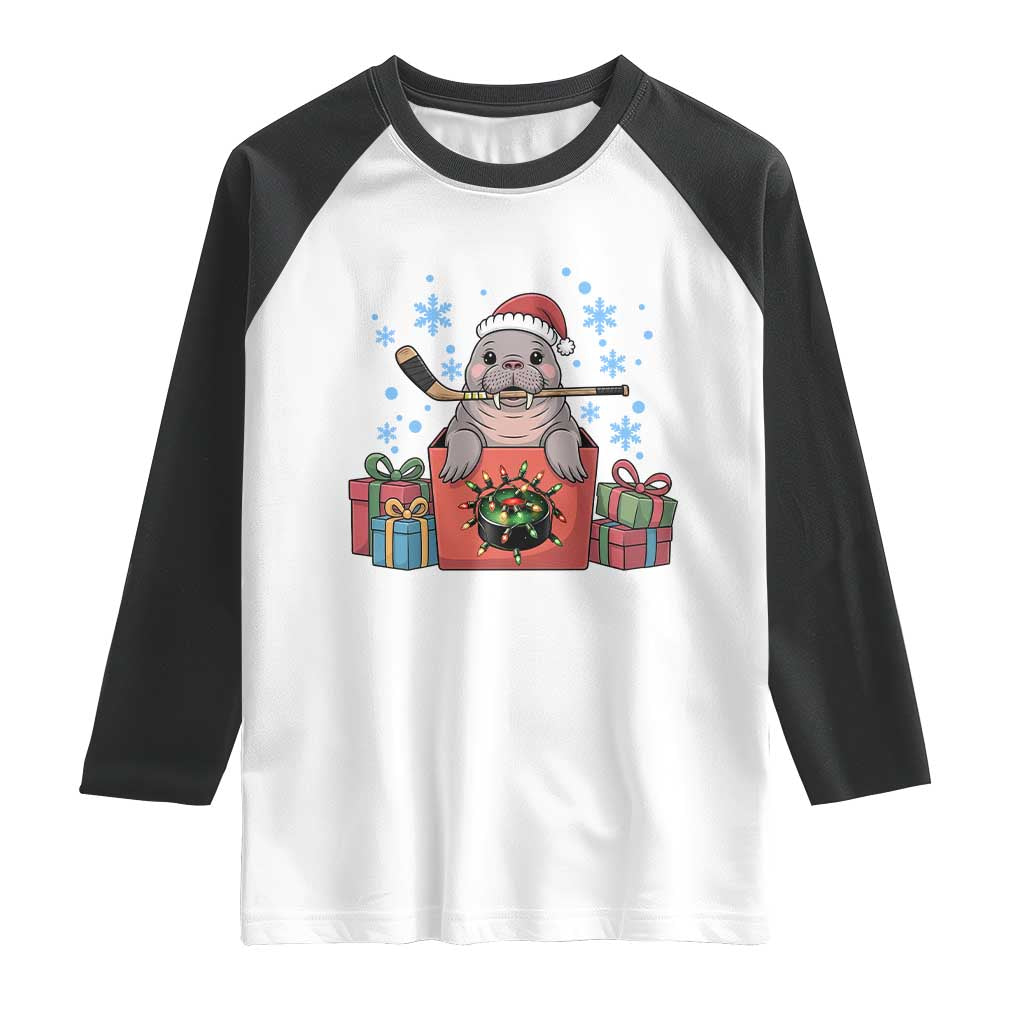 Santa Seal Playing Ice Hockey Raglan Shirt Funny Christmas Gift TS12 White Black Print Your Wear