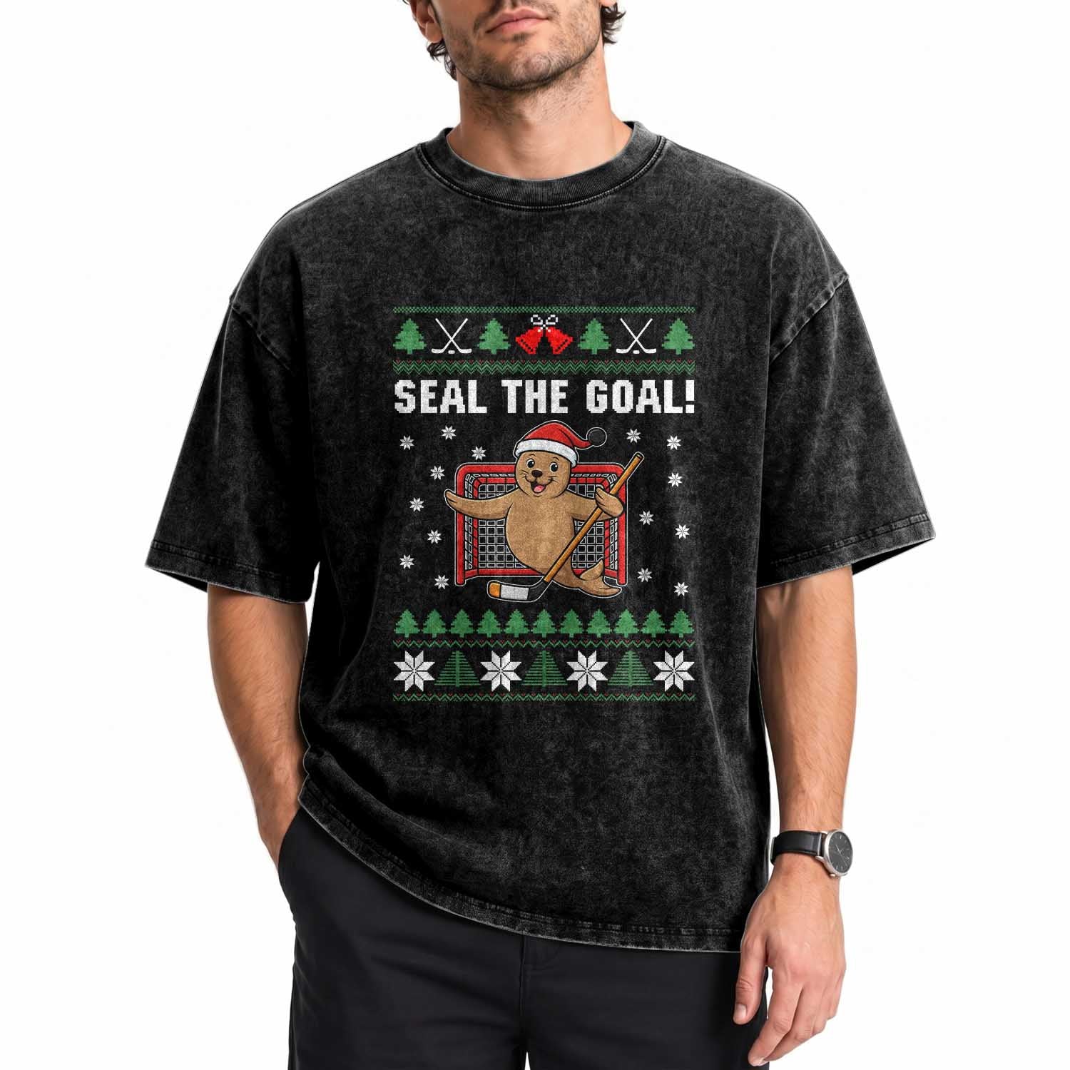Funny Seal The Goal Washed Cotton T-Shirt Goalie Ice Hockey Player Gift