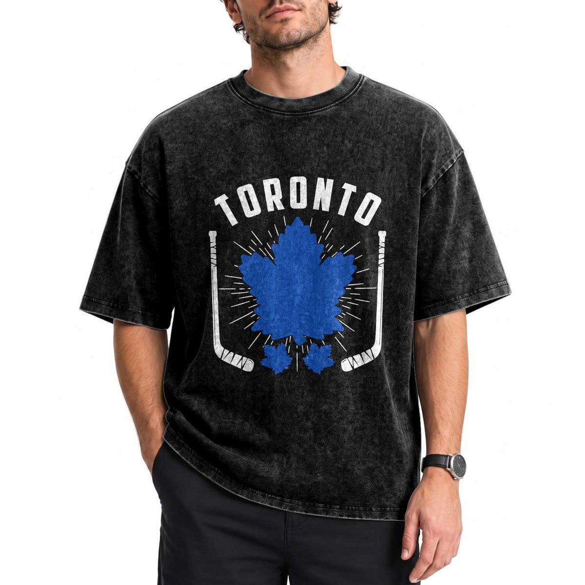 Toronto Ice Hockey Lover Washed Cotton T-Shirt Vintage Canada Gift