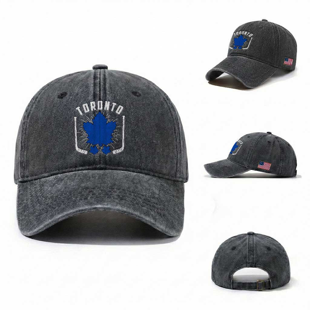 Toronto Ice Hockey Lover Washed Cotton Baseball Cap Vintage Canada Gift TS12 Washed Cap Universal Fit Dark Gray Print Your Wear
