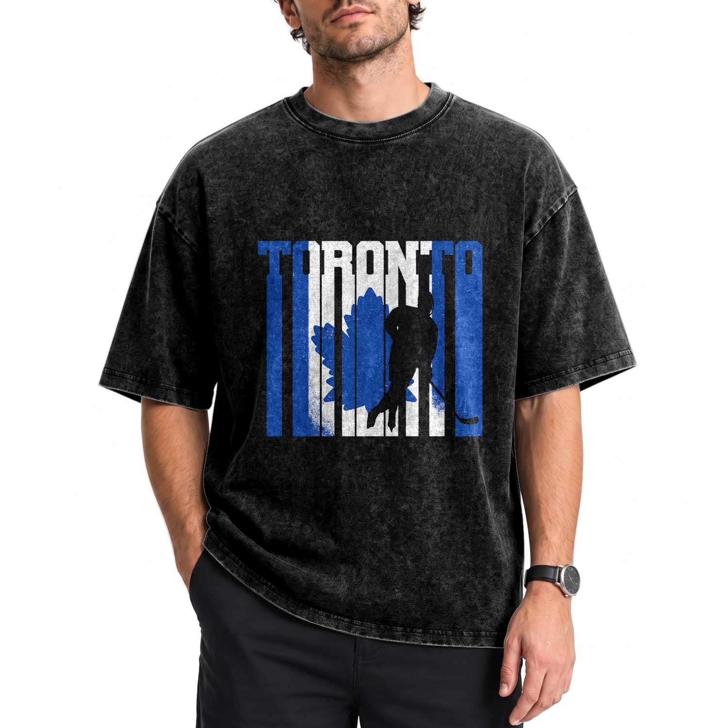 Ice Hockey Torontonian Player Washed Cotton T-Shirt Toronto Flag Gift