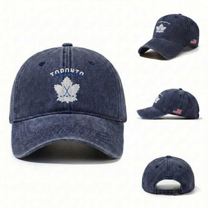 Toronto Ice Hockey Lover Washed Cotton Baseball Cap Gift For Torontonian TS12 Washed Cap Universal Fit Navy Print Your Wear