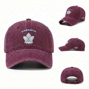 Toronto Ice Hockey Lover Washed Cotton Baseball Cap Gift For Torontonian TS12 Washed Cap Universal Fit Burgundy Print Your Wear