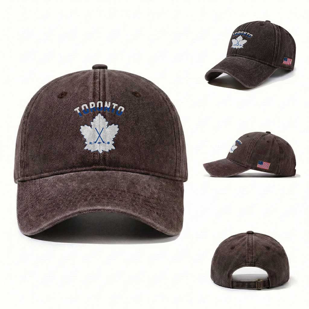 Toronto Ice Hockey Lover Washed Cotton Baseball Cap Gift For Torontonian TS12 Washed Cap Universal Fit Dark Brown Print Your Wear