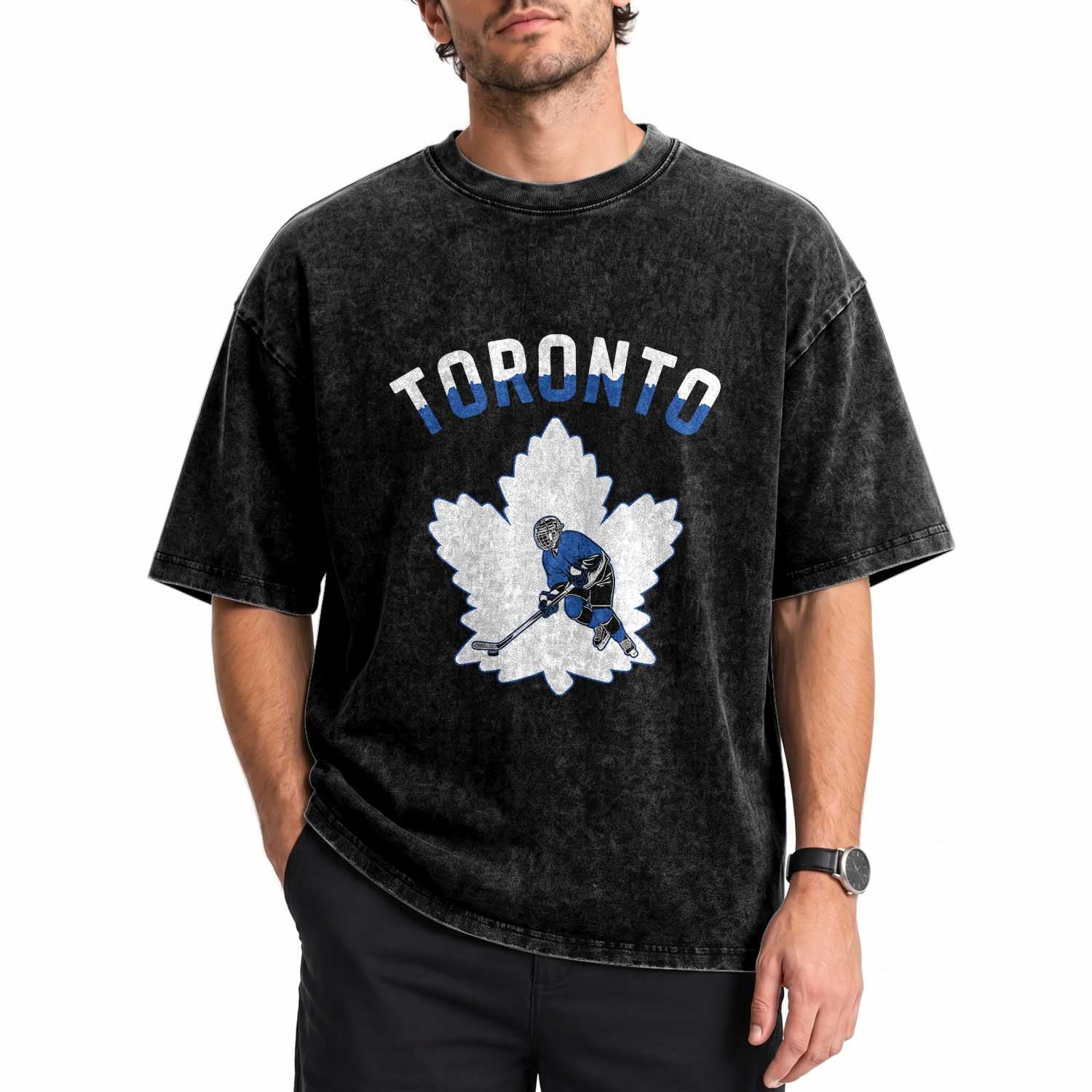 Toronto Ice Hockey Player Washed Cotton T-Shirt Canadian Winter Sport