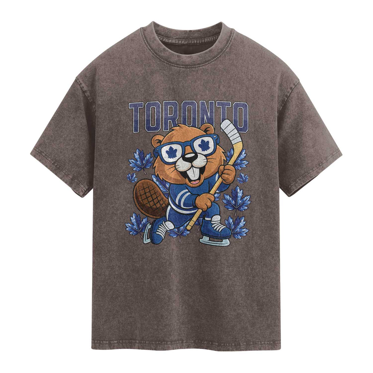 Toronto Ice Hockey Beaver Washed Cotton T-Shirt Canadian Pride Gift