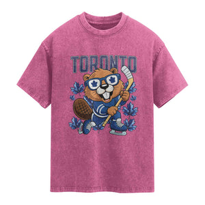 Toronto Ice Hockey Beaver Washed Cotton T-Shirt Canadian Pride Gift
