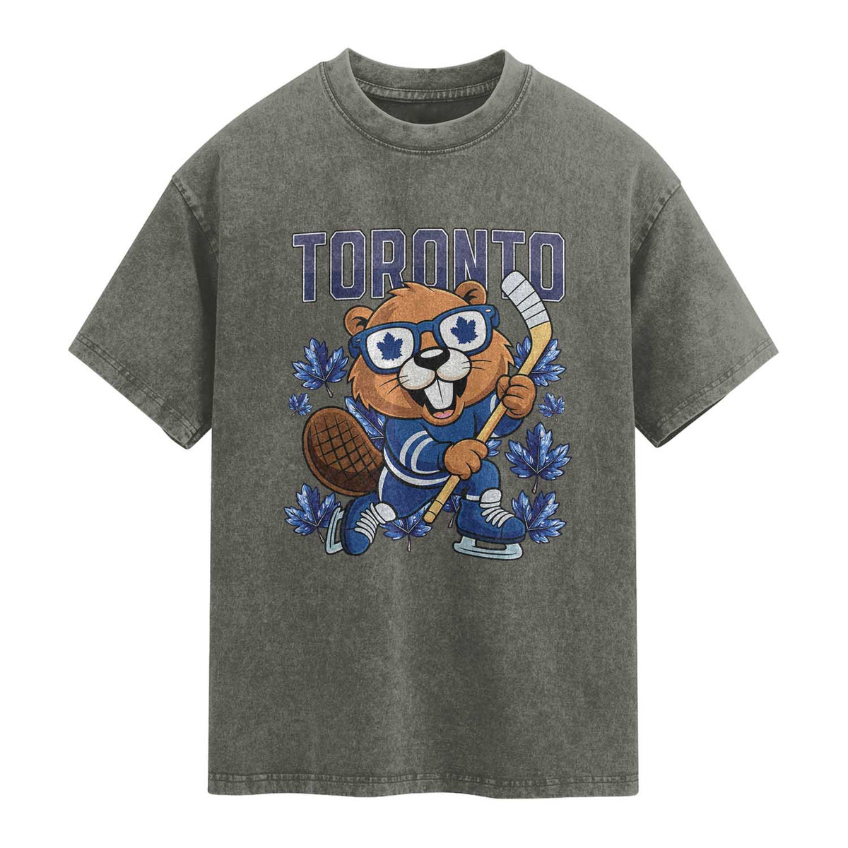 Toronto Ice Hockey Beaver Washed Cotton T-Shirt Canadian Pride Gift
