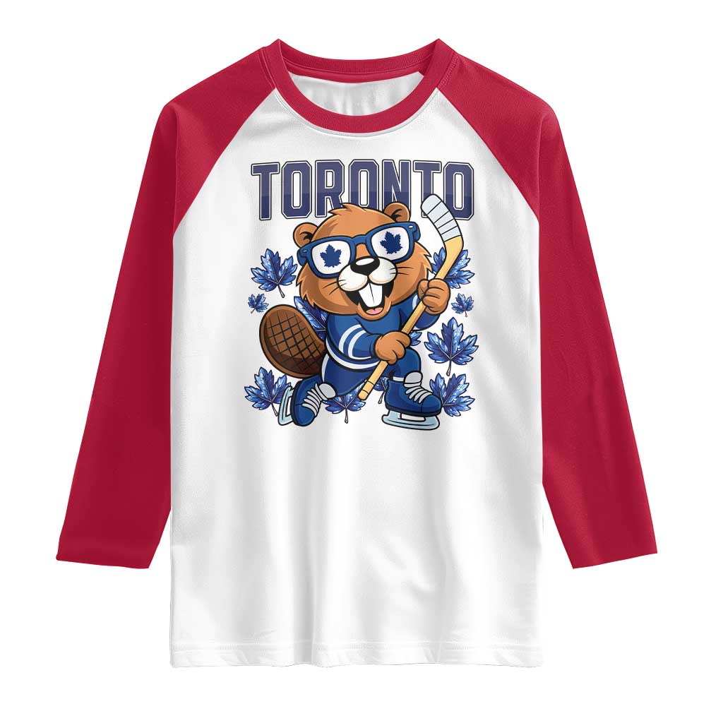 Toronto Ice Hockey Beaver Raglan Shirt Canadian Pride Gift TS12 White Red Print Your Wear