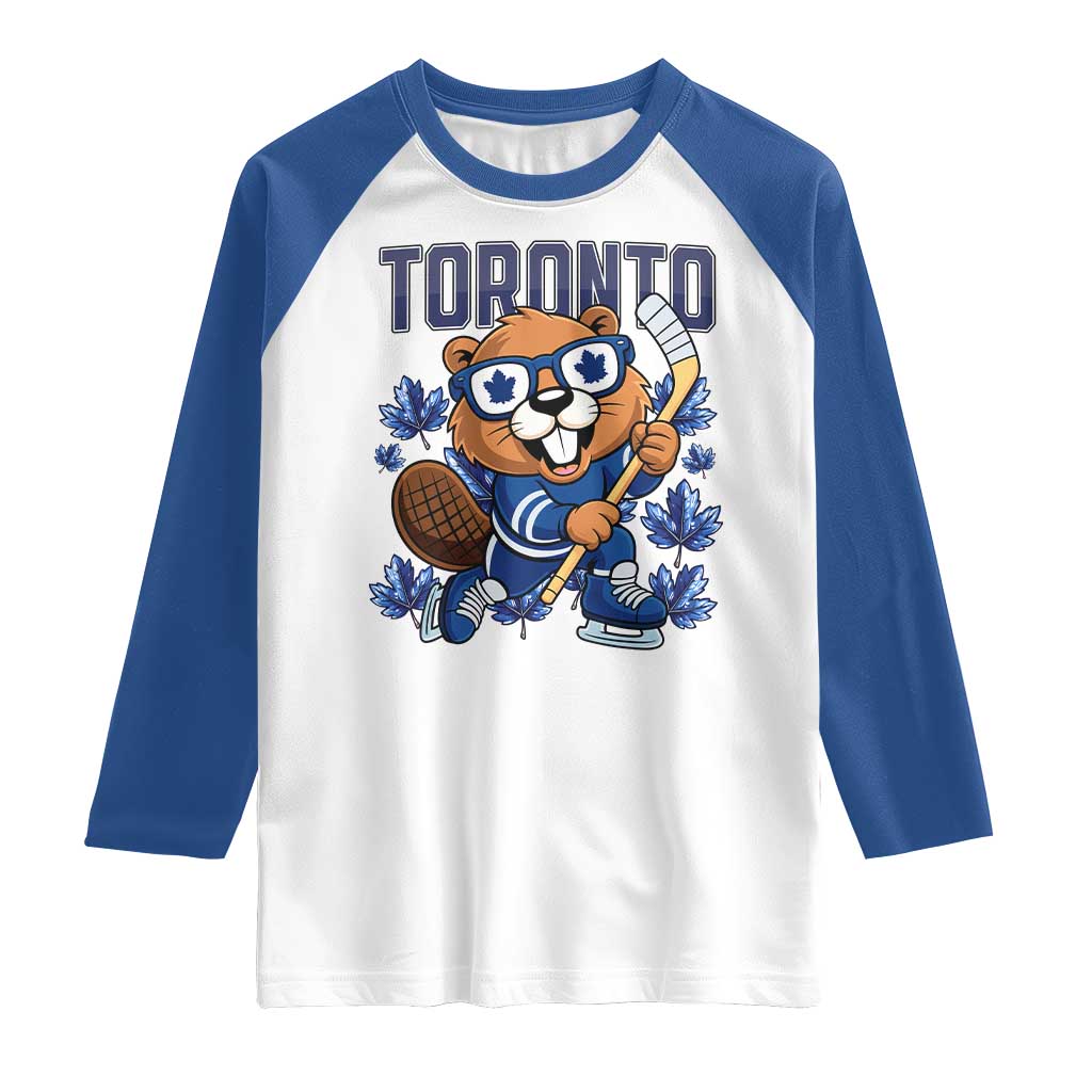 Toronto Ice Hockey Beaver Raglan Shirt Canadian Pride Gift TS12 White Royal Print Your Wear