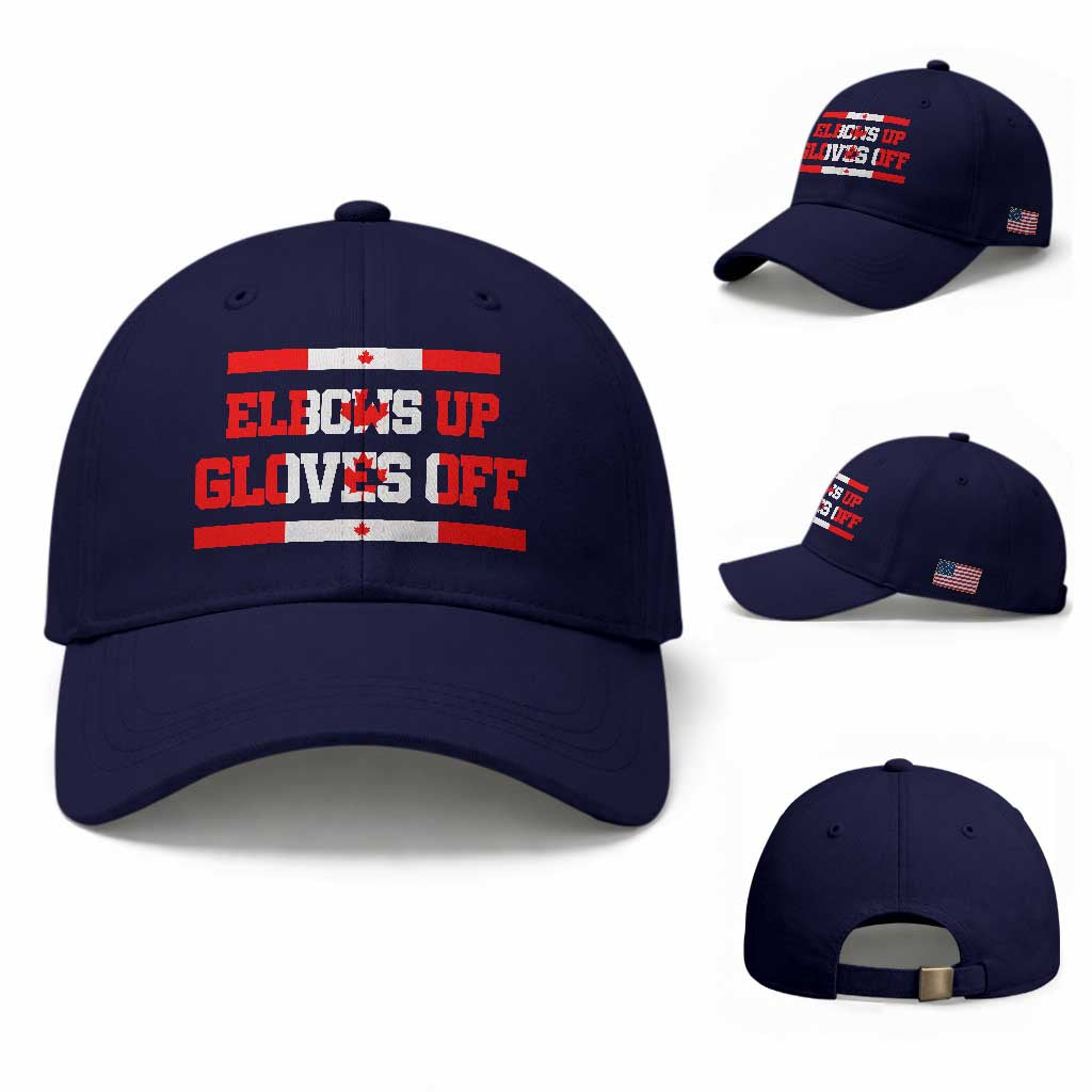 Elbows Up Gloves Off Baseball Cap Canadian Ice Hockey Lover Gift TS12 Baseball Cap Universal Fit Dark Blue Print Your Wear