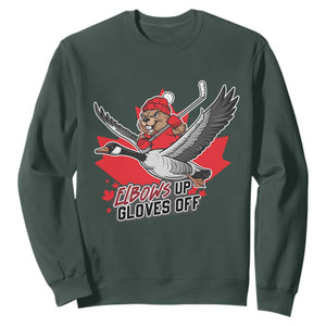 Elbows Up Gloves Off Sweatshirt Canadian Ice Hockey Beaver Gift TS12 Dark Forest Green Print Your Wear