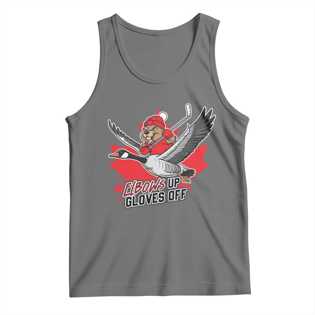 Elbows Up Gloves Off Tank Top Canadian Ice Hockey Beaver Gift TS12 Black Heather Print Your Wear
