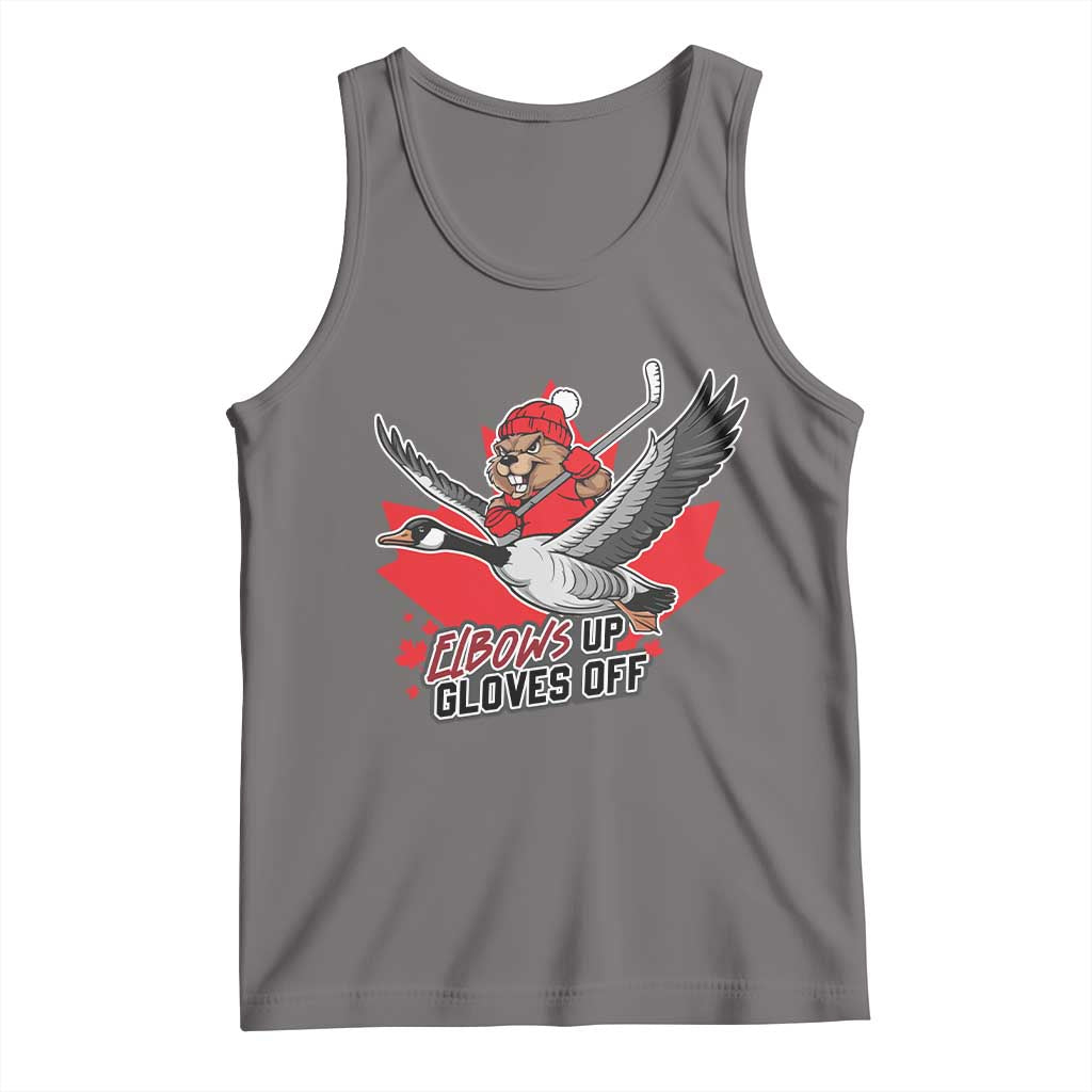 Elbows Up Gloves Off Tank Top Canadian Ice Hockey Beaver Gift TS12 Deep Heather Print Your Wear