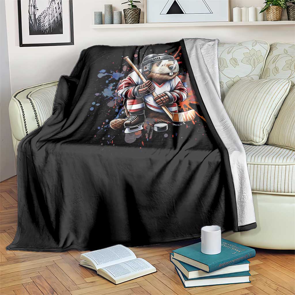 Funny Beaver Playing Ice Hockey Throw Blanket Winter Sports Gift TS12 Print Your Wear