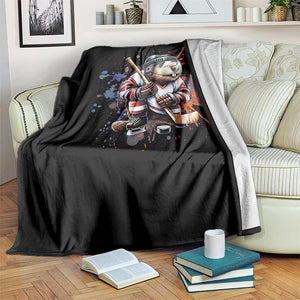Funny Beaver Playing Ice Hockey Throw Blanket Winter Sports Gift TS12 Print Your Wear