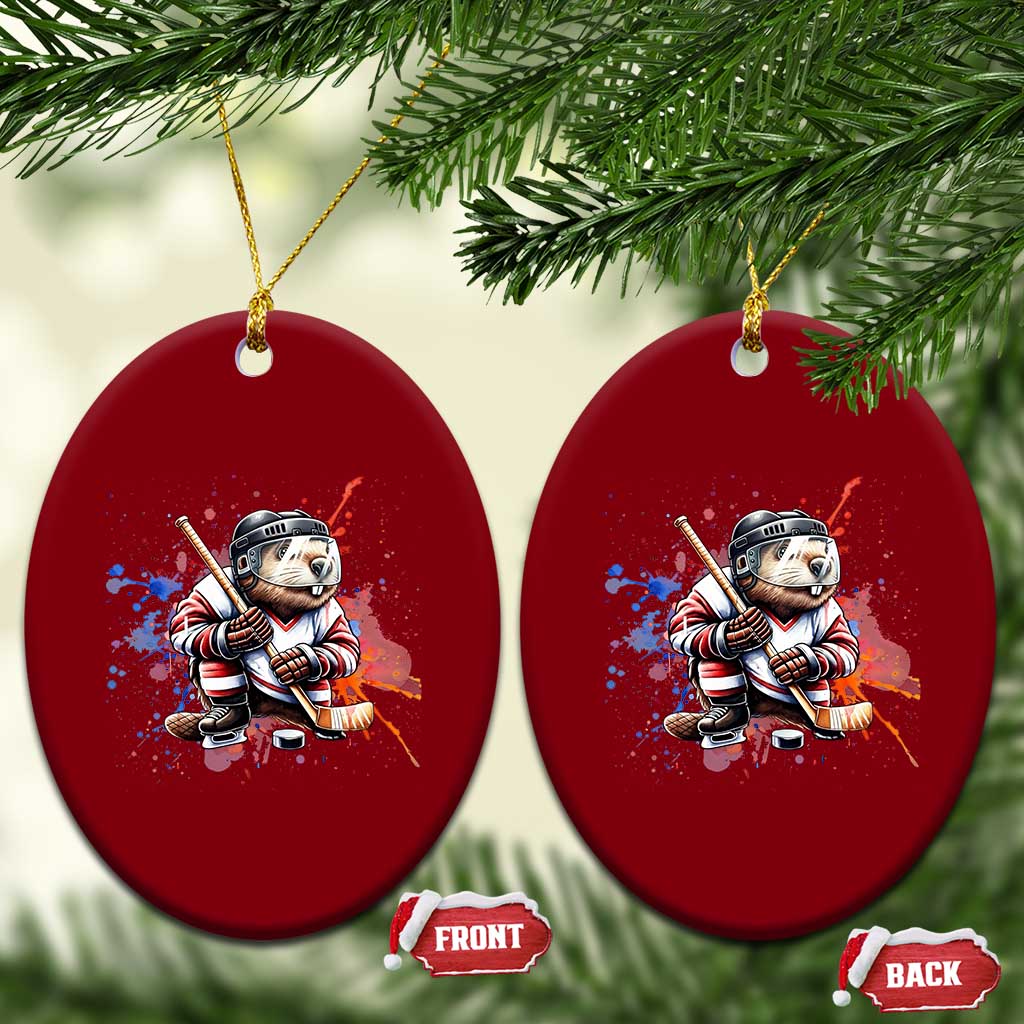 Funny Beaver Playing Ice Hockey Ceramic Ornament Winter Sports Gift TS12 Print Your Wear