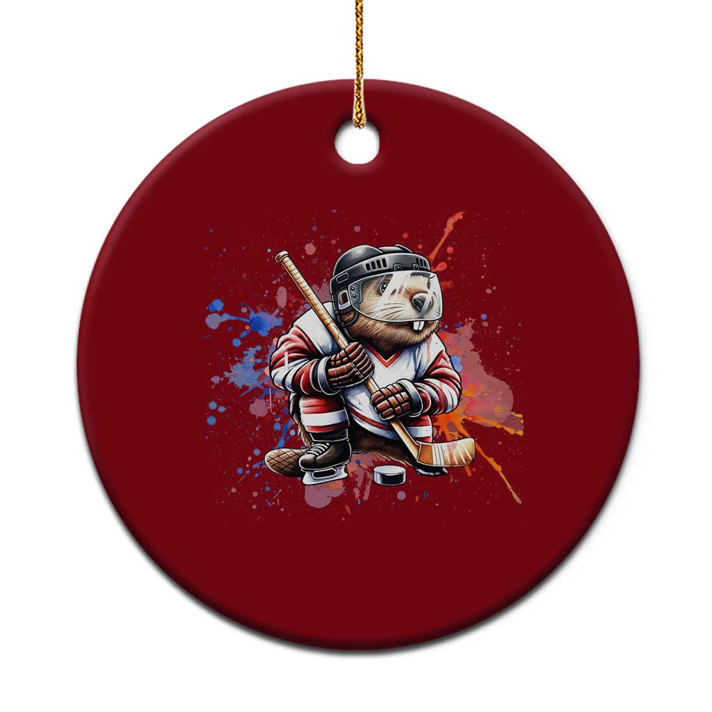 Funny Beaver Playing Ice Hockey Ceramic Ornament Winter Sports Gift TS12 1pc Red Print Your Wear