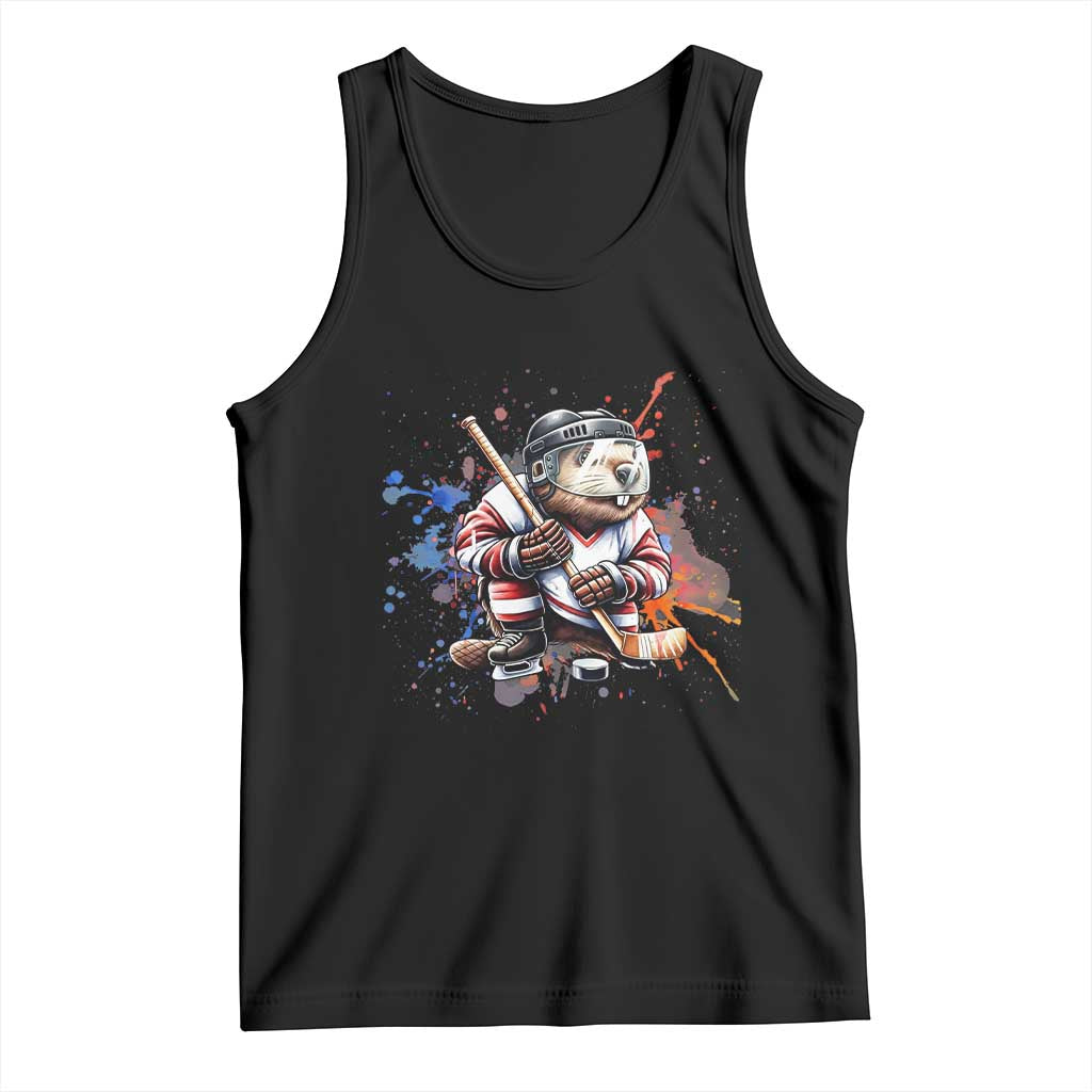 Funny Beaver Playing Ice Hockey Tank Top Winter Sports Gift TS12 Black Print Your Wear
