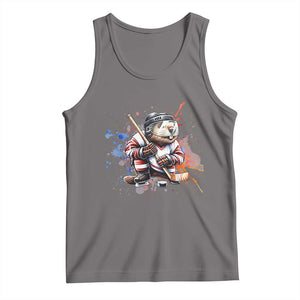 Funny Beaver Playing Ice Hockey Tank Top Winter Sports Gift TS12 Deep Heather Print Your Wear