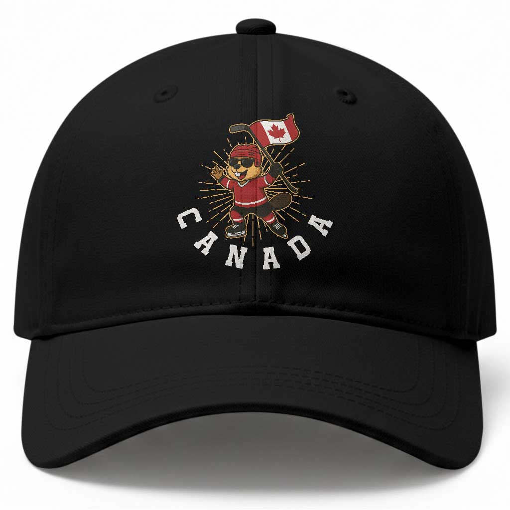 Funny Beaver Playing Ice Hockey With Canada Flag Gift Baseball Cap TS12 Print Your Wear