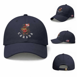 Funny Beaver Playing Ice Hockey With Canada Flag Gift Baseball Cap TS12 Baseball Cap Universal Fit Navy Print Your Wear