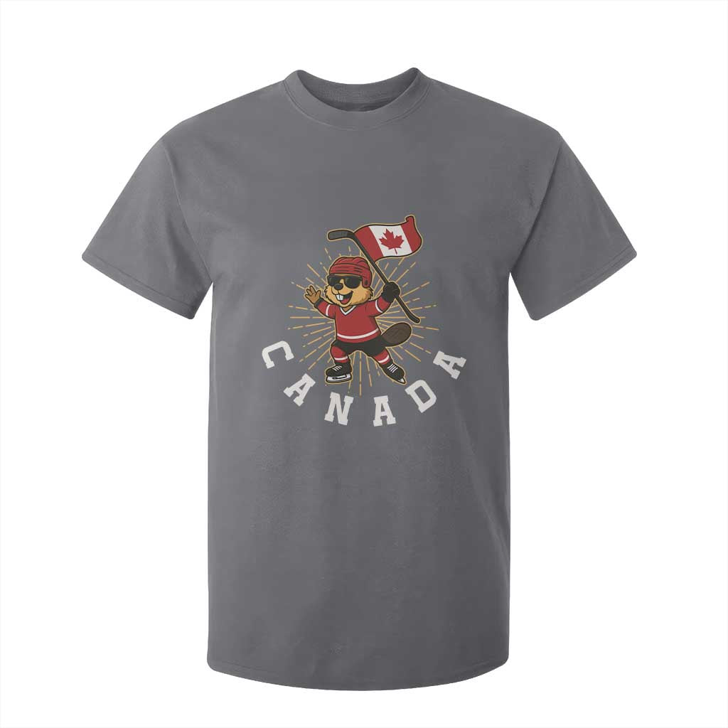 Funny Beaver Playing Ice Hockey With Canada Flag Gift T Shirt For Kid TS12 Charcoal Print Your Wear