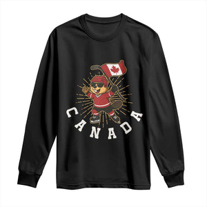 Funny Beaver Playing Ice Hockey With Canada Flag Gift Long Sleeve Shirt TS12 Black Print Your Wear