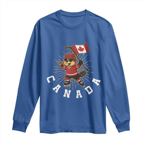 Funny Beaver Playing Ice Hockey With Canada Flag Gift Long Sleeve Shirt TS12 Royal Blue Print Your Wear