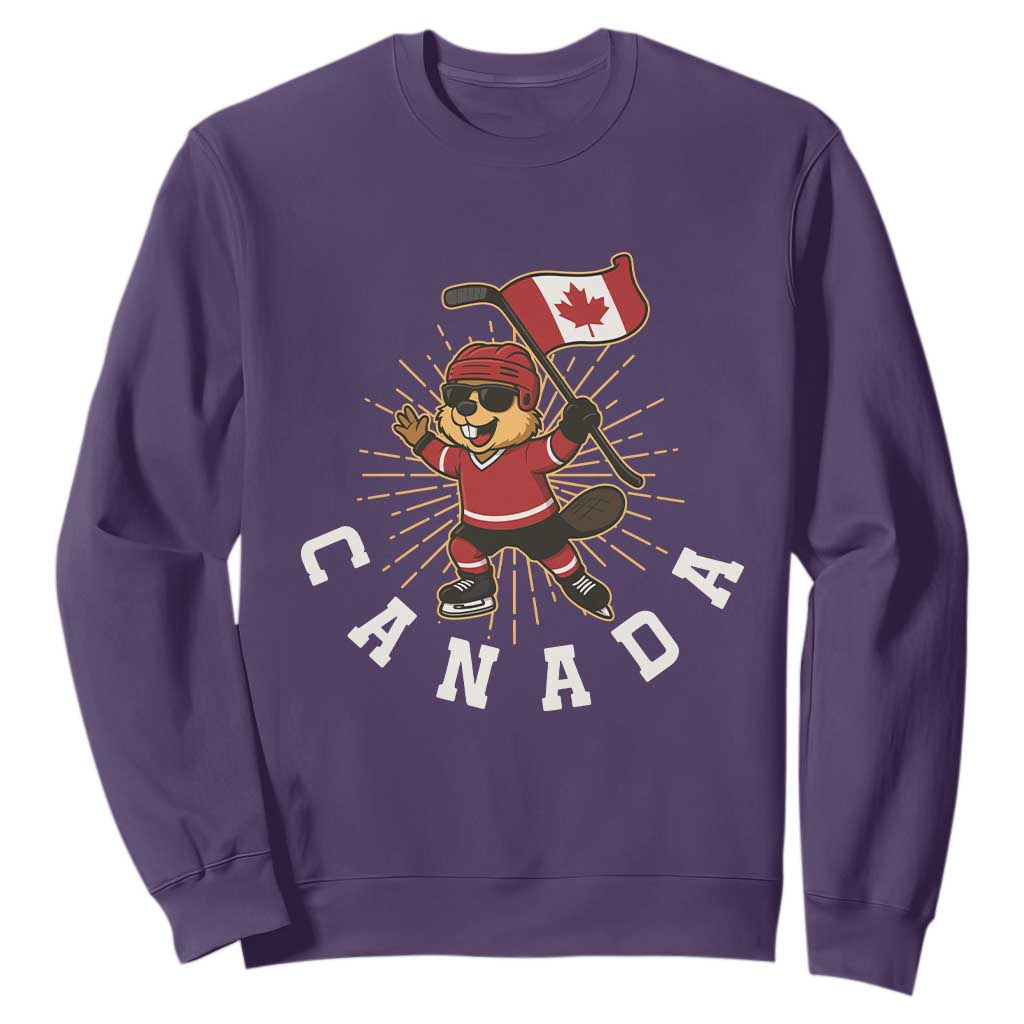 Funny Beaver Playing Ice Hockey With Canada Flag Gift Sweatshirt TS12 Purple Print Your Wear