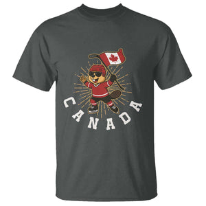 Funny Beaver Playing Ice Hockey With Canada Flag Gift T Shirt TS12 Dark Heather Print Your Wear