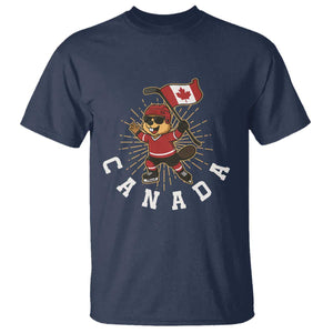 Funny Beaver Playing Ice Hockey With Canada Flag Gift T Shirt TS12 Navy Print Your Wear