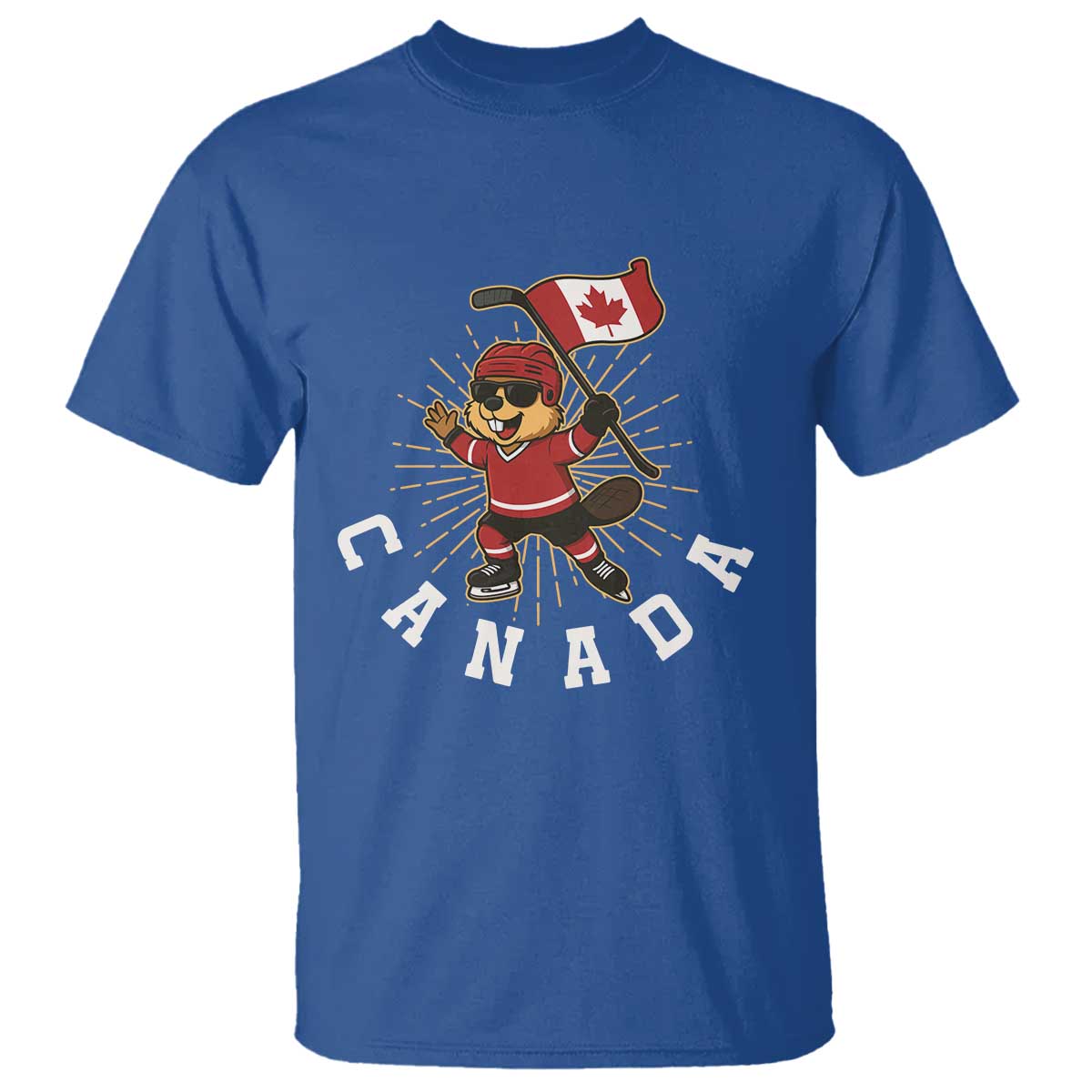Funny Beaver Playing Ice Hockey With Canada Flag Gift T Shirt TS12 Royal Blue Print Your Wear